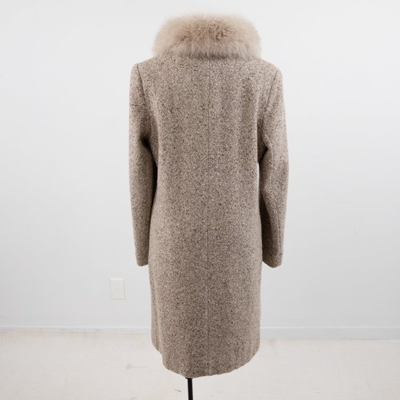 Vintage 90s M/L Fox Fur Collar Tweed Coat Tan - Picture 8 of 15